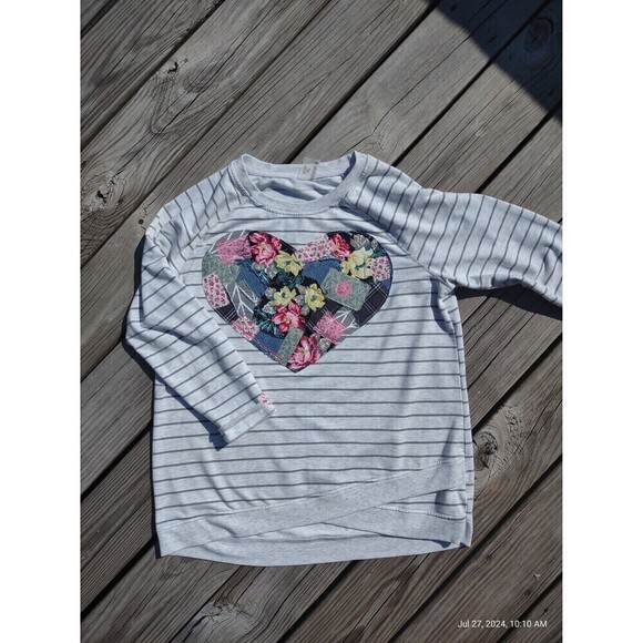 Custom Patchwork Heart Sweatshirt Striped Upcycled Boho reworked Ooak - Picture 4 of 10